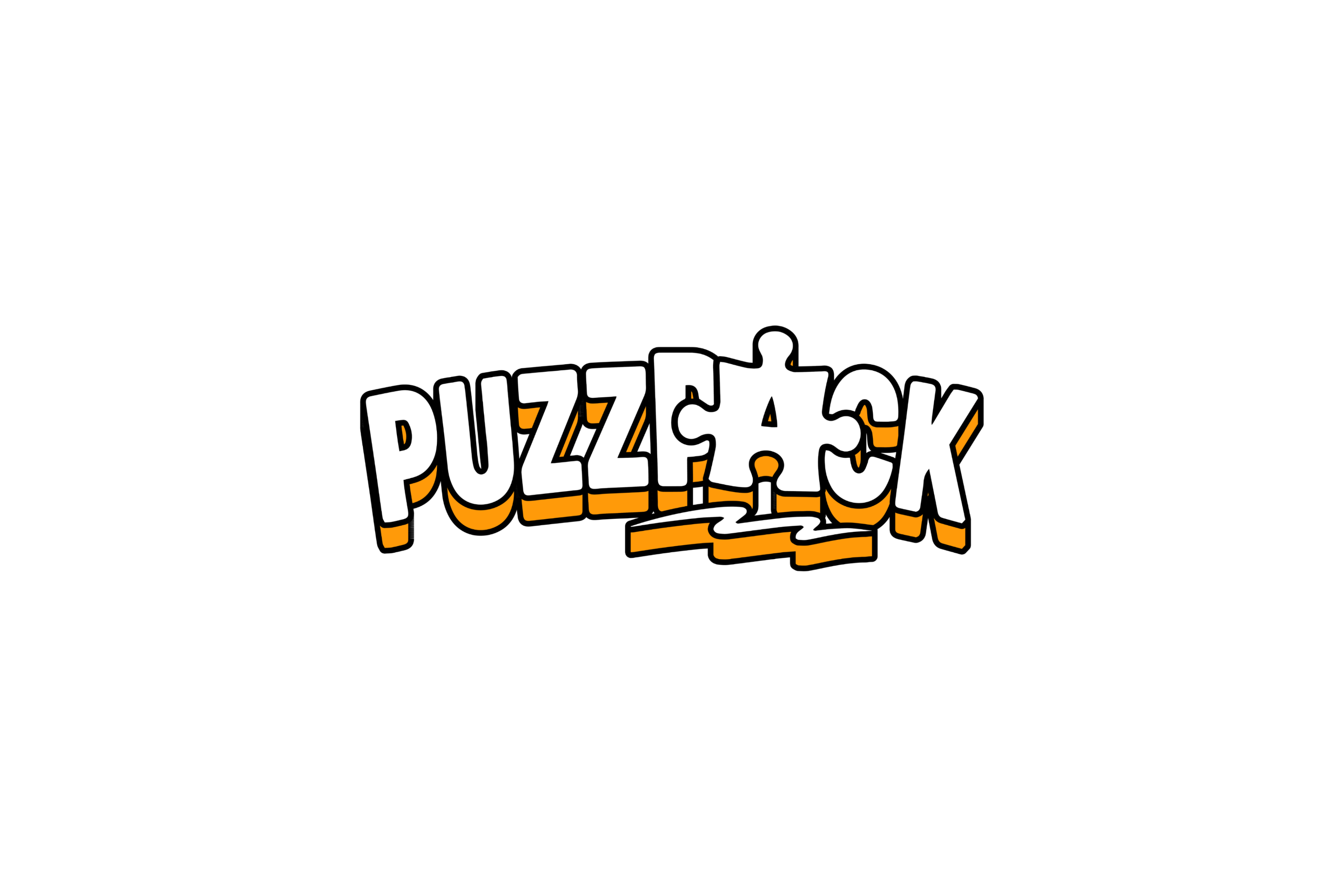 Cartoonish 'PUZZLECK' logo with a white background